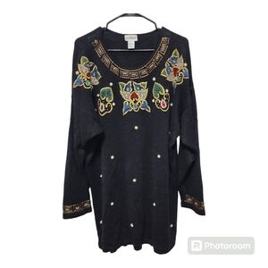 Vintage Victoria Jones Black Beaded‎ Tunic Sweater Size 1X